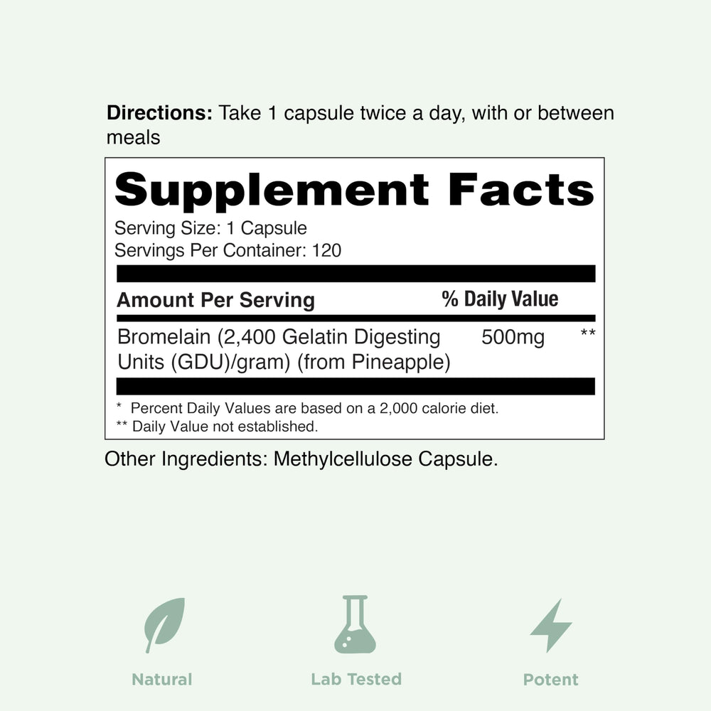 Yuve Bromelain third-party test seal on bottle communicates safety.