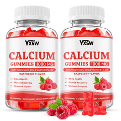 YXSW Calcium Gummies 1000mg raspberry bottle close-up for bone support.