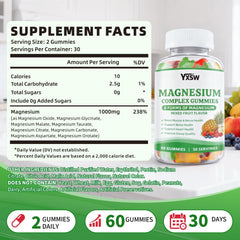 YXSW Magnesium Complex Gummies bottle back highlights nutrition facts for informed dosing