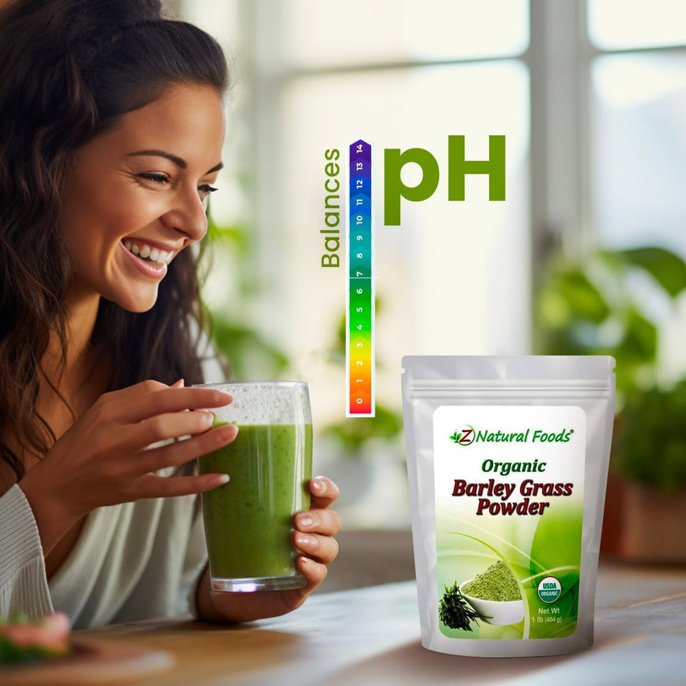 Z Natural Foods Barley Grass Powder in yogurt bowl with berries for fiber-rich greens