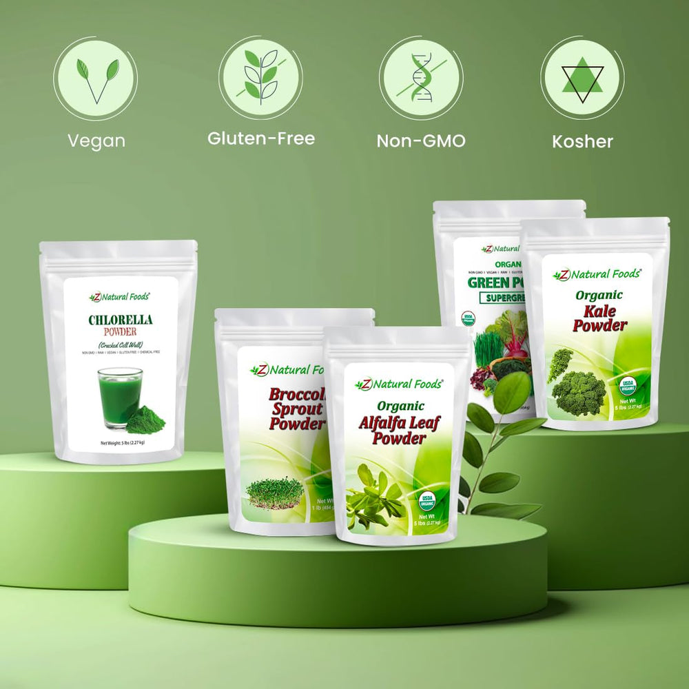 Z Natural Foods broccoli sprout powder jar shows a vitamin-rich supplement