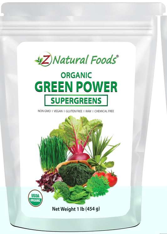 Z Natural Foods greens powder dissolving in water for a quick nutrient boost.
