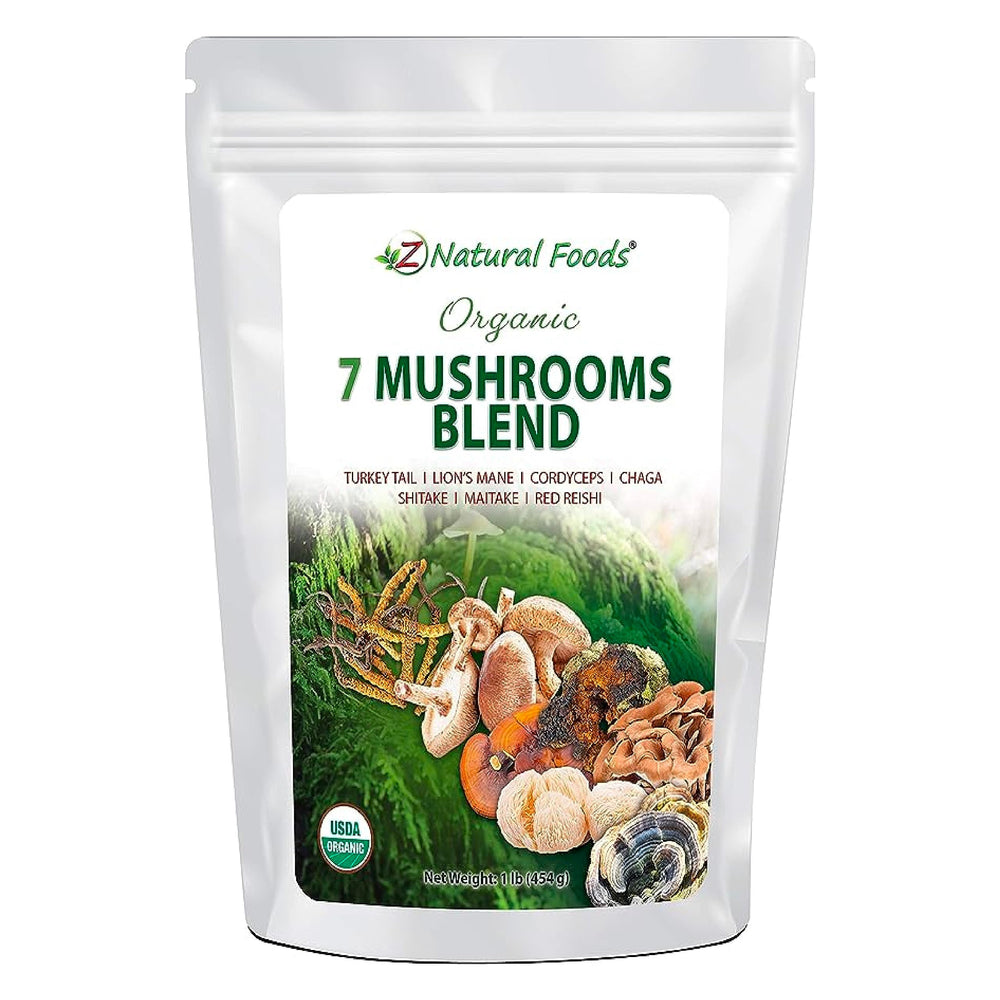 Z Natural Foods Sacred 7 blend in a bag boosting daily vitality with a plant based mushroom mix
