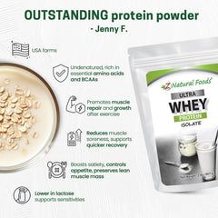 Z Natural Foods Ultra Whey Protein Isolate scoop demonstrates convenient serving size for daily use.
