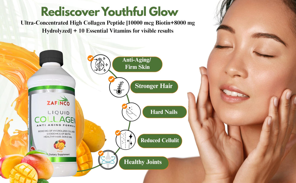 ZAFiNCO bottle label highlights sugar-free, non-GMO collagen solution.