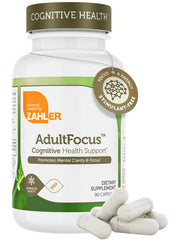 Zahler AdultFocus bottle label close-up highlighting kosher packaging for focus support