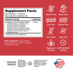 Zahler BioDophilus25 ingredients panel features 11 strains and prebiotic FOS