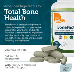 Zahler BoneFactor packaging and ingredients label indicating kosher and non-GMO purity.