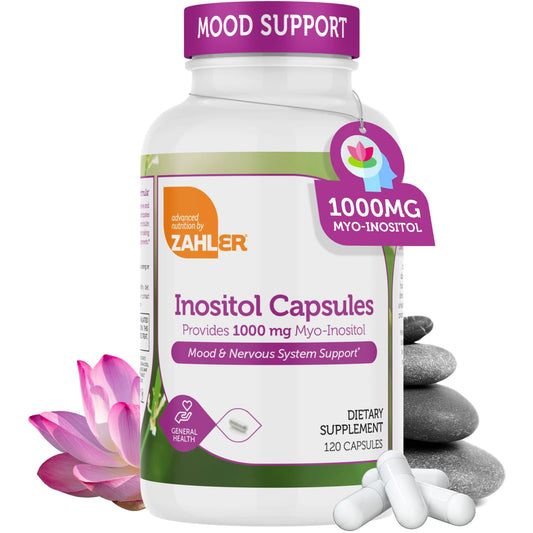 Zahler Inositol 1000mg bottle supports mood balance and nervous system wellness.