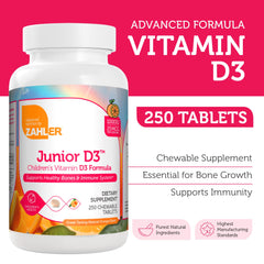 Zahler Junior D3 chewables close-up showing soft texture and kid-friendly taste