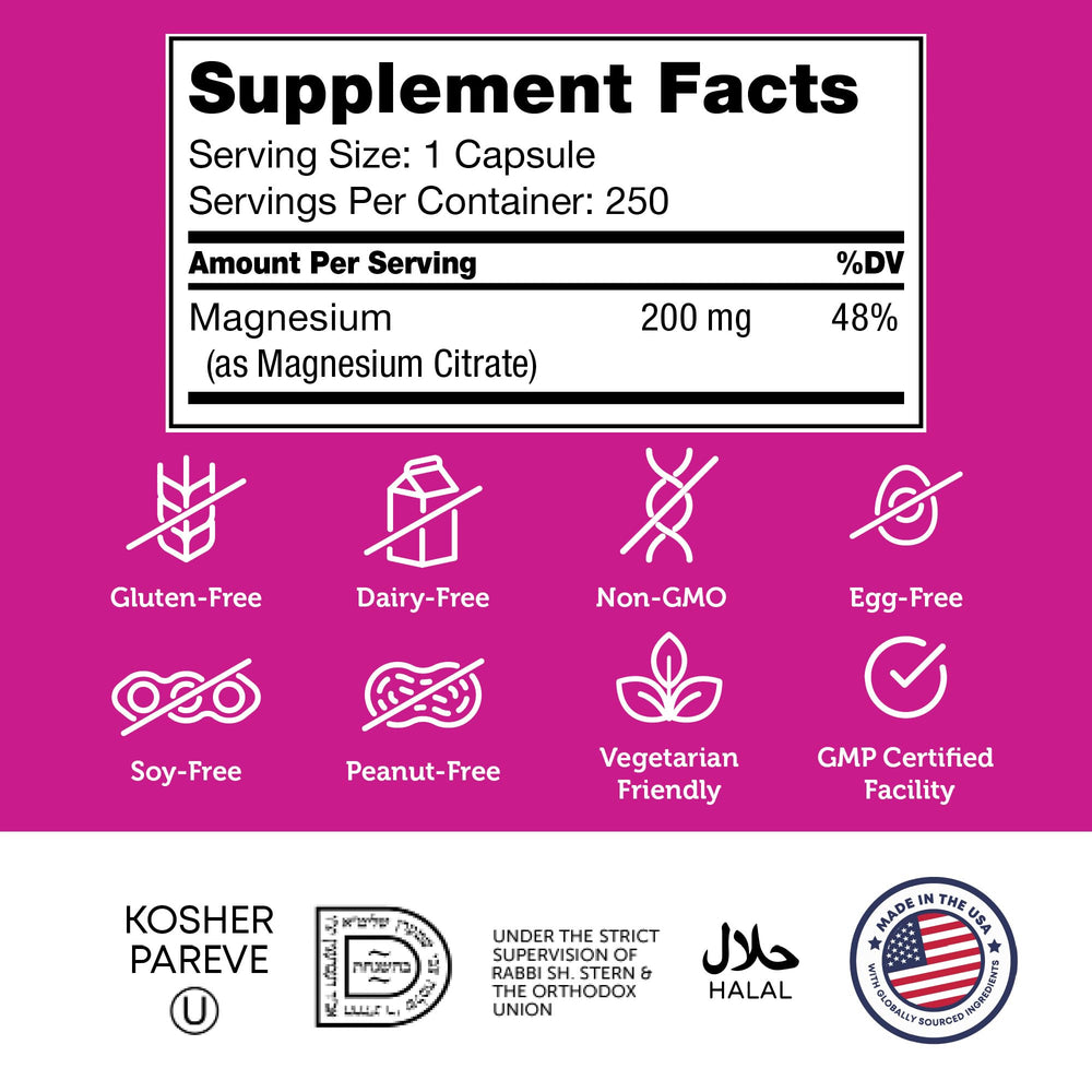 Zahler Magnesium Citrate packaging highlights Made in USA quality.