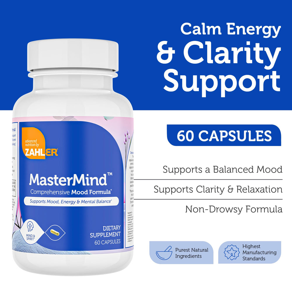 Zahler Mastermind capsules close-up for daily mood support.