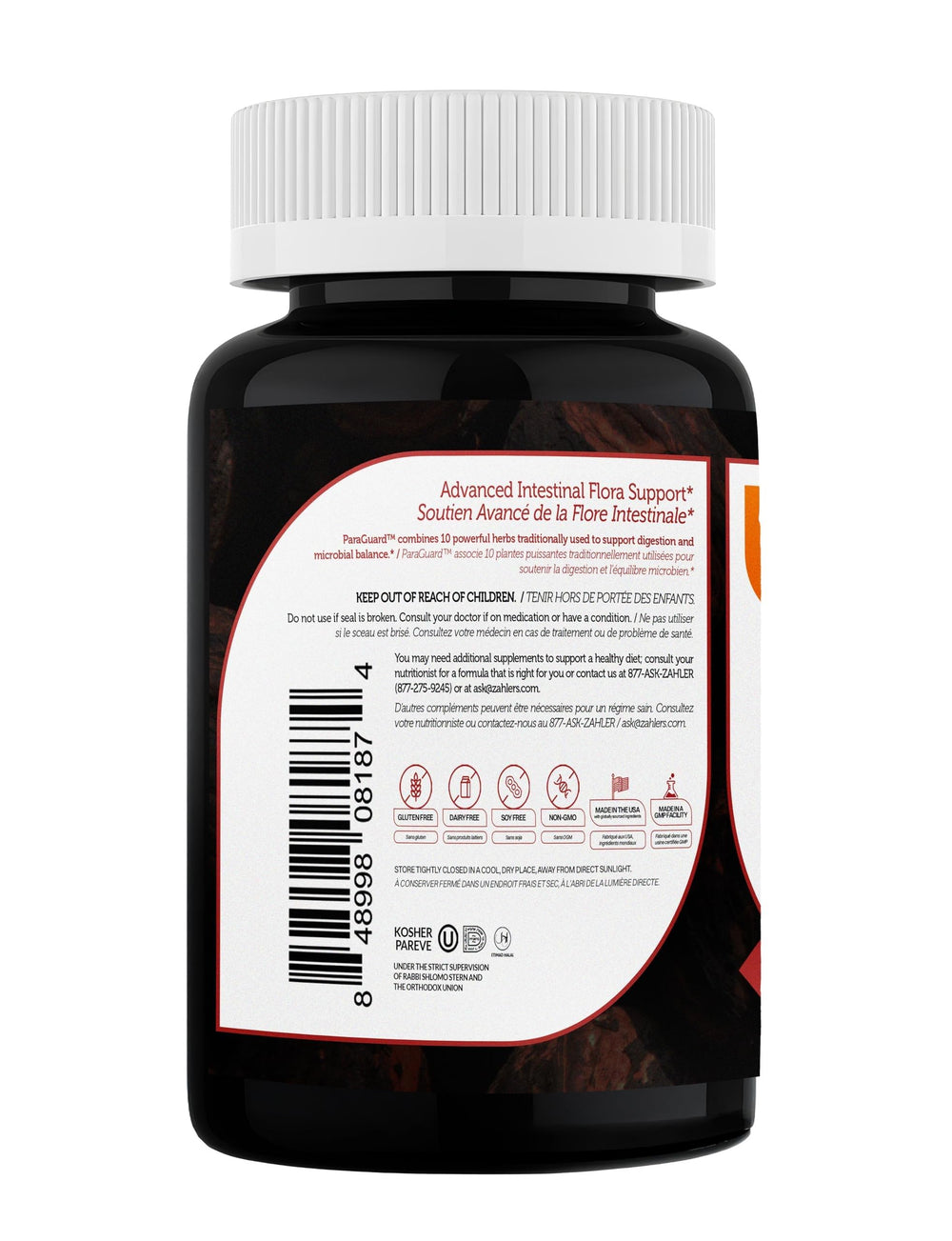 Zahler ParaGuard bottle and capsules showing easy-to-swallow doses for adults.