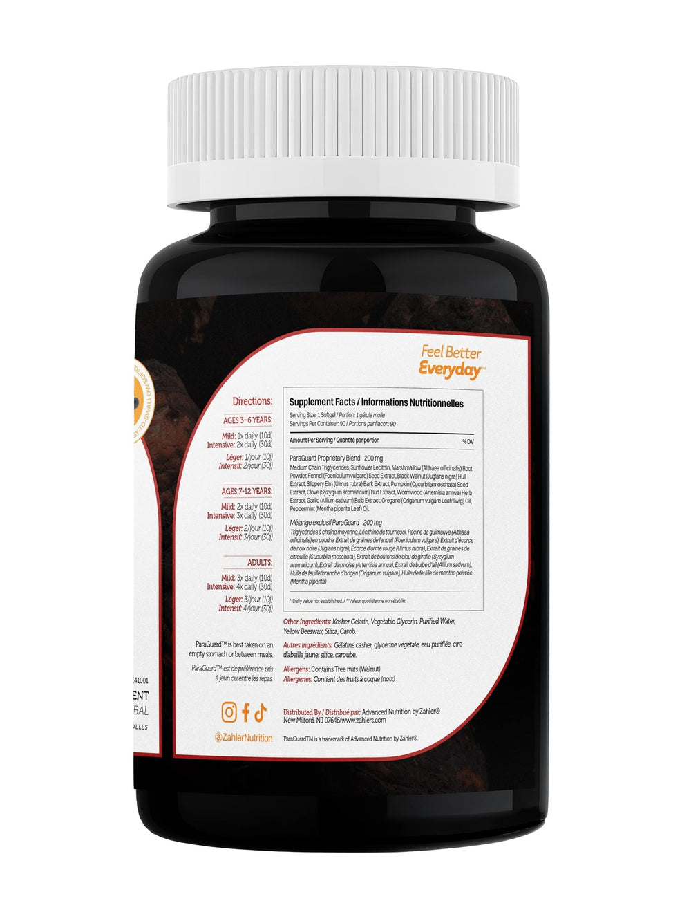 Zahler ParaGuard softgels herbal ingredient blend display for natural digestion support.