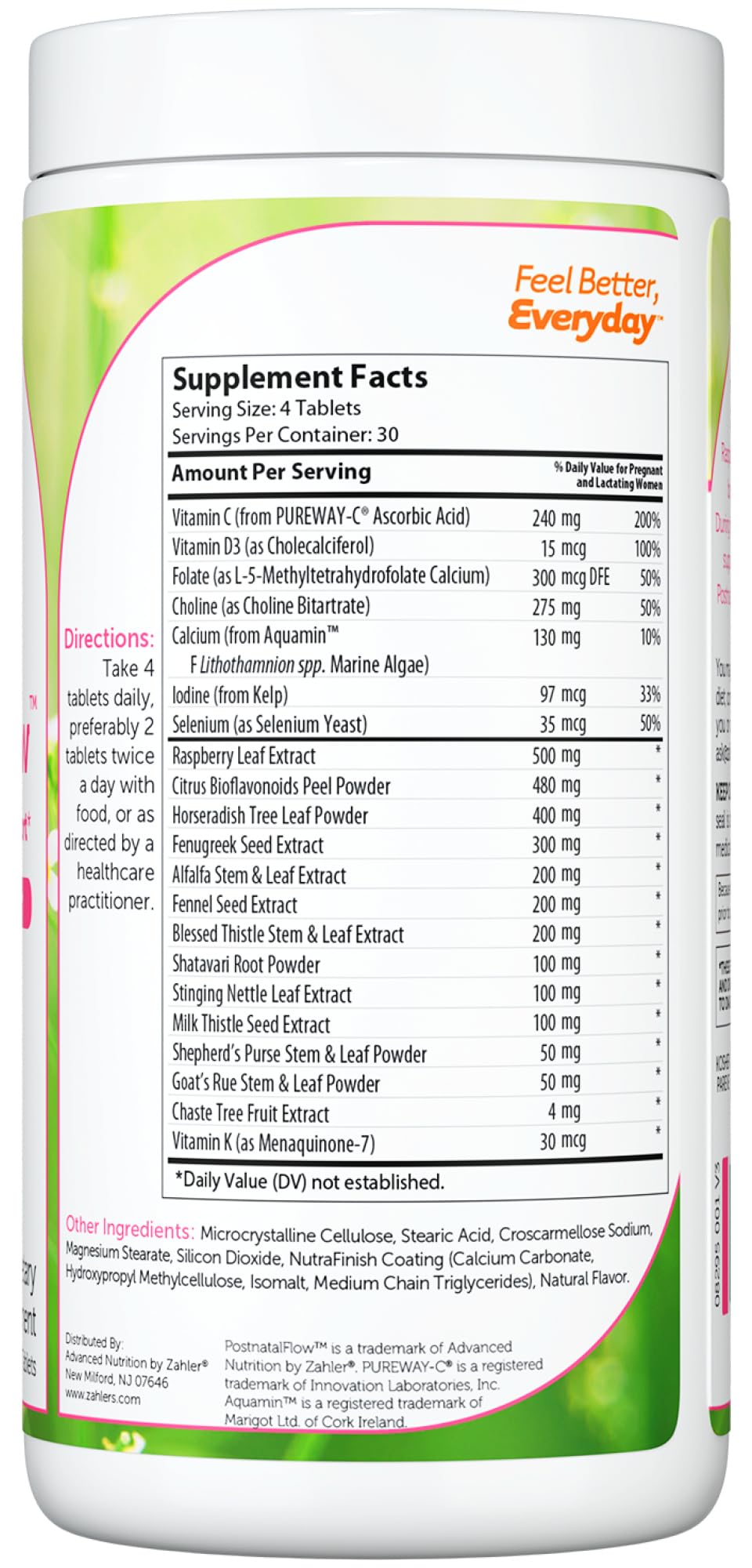 Zahler Postnatal Flow bottle pour shows easy daily dosage