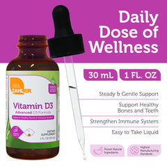 Zahler Vitamin D3 label close-up highlighting potency for teeth and bones