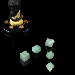ZAICUS Green Jade octahedron enhances vibration and contemplation in sacred geometry.