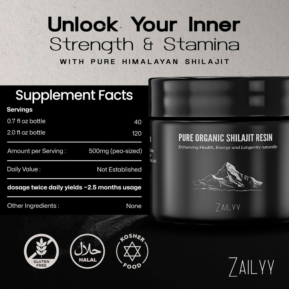 ZAILYY Shilajit resin packaging front highlighting premium quality.