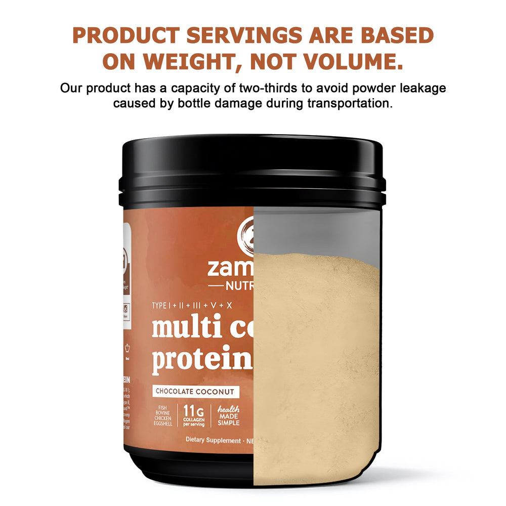 Chocolate flavor swirl of Zammex collagen powder in liquid.