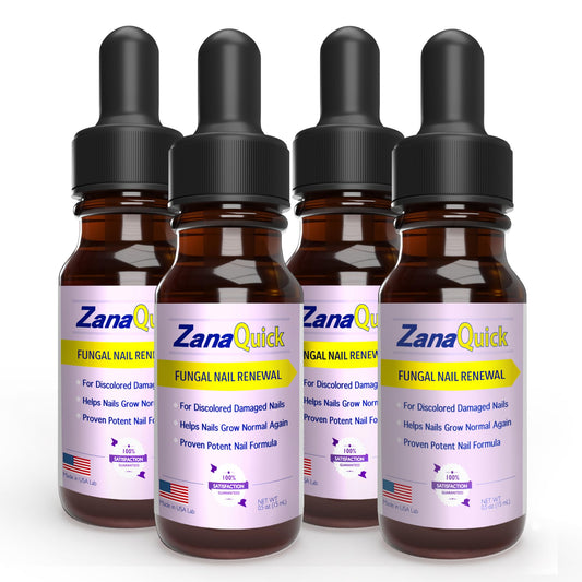 ZanaQuick toenail drops 4-pack bottle for convenient home care and appearance improvement.