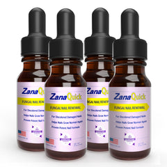 ZanaQuick toenail drops 4-pack bottle for convenient home care and appearance improvement.
