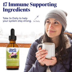 ZAND Insure ingredients panel with echinacea, elderberry, and ginger