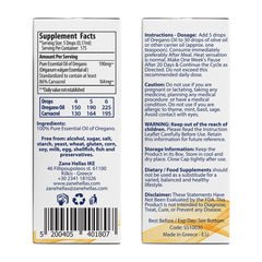 Zane Hellas oregano oil label closeup emphasizes authentic Greek origin.