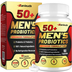 Zanleuds Probiotics for Men 50+ bottle front supports daily digestive balance.