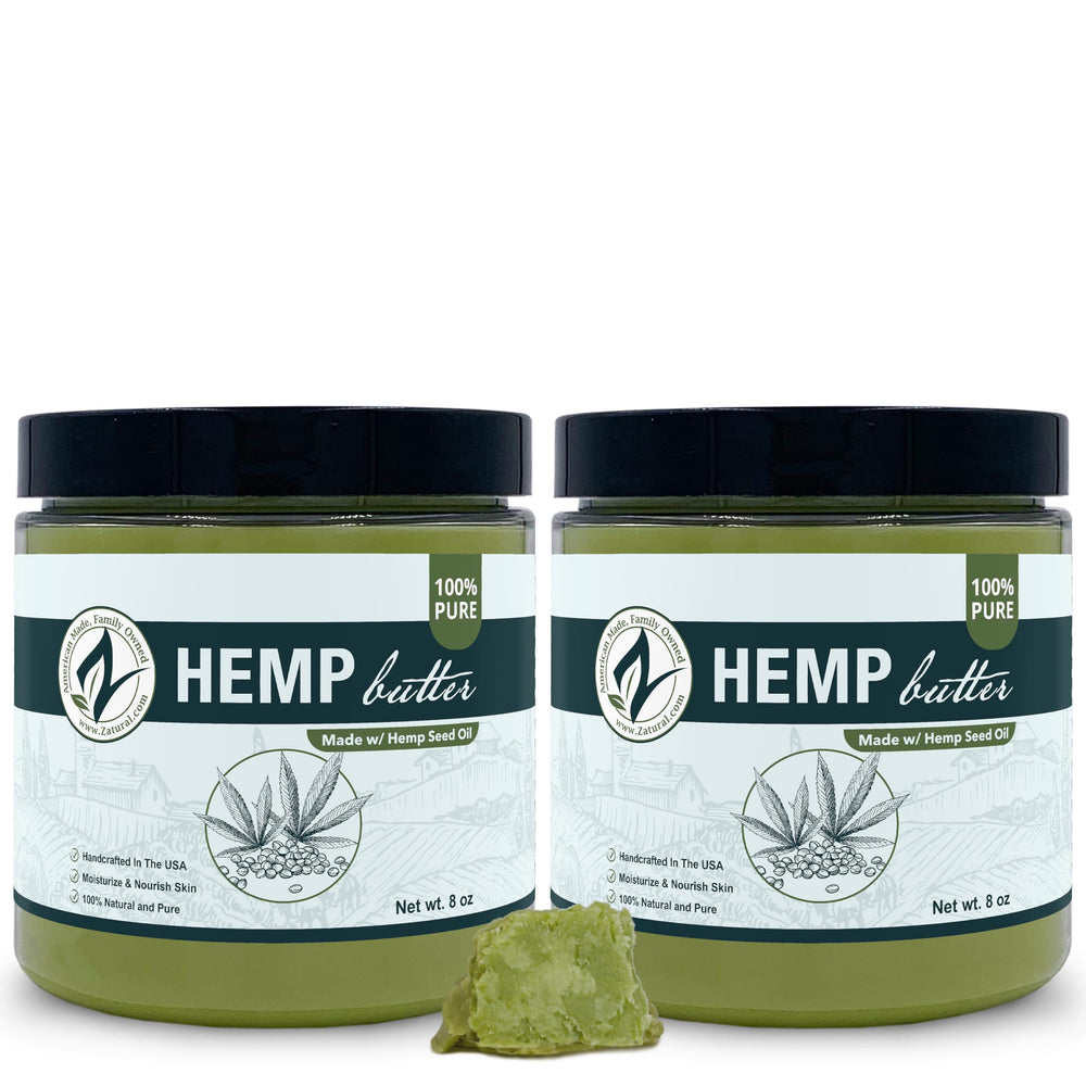 Zatural Hemp Butter 2-pack front view shows vegan, clean ingredients for daily skincare.