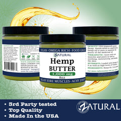 Zatural Hemp Butter ingredients scene highlights omega-rich formula.