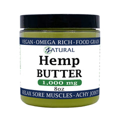 Zatural Hemp Butter jar close-up shows creamy texture for dry skin care.
