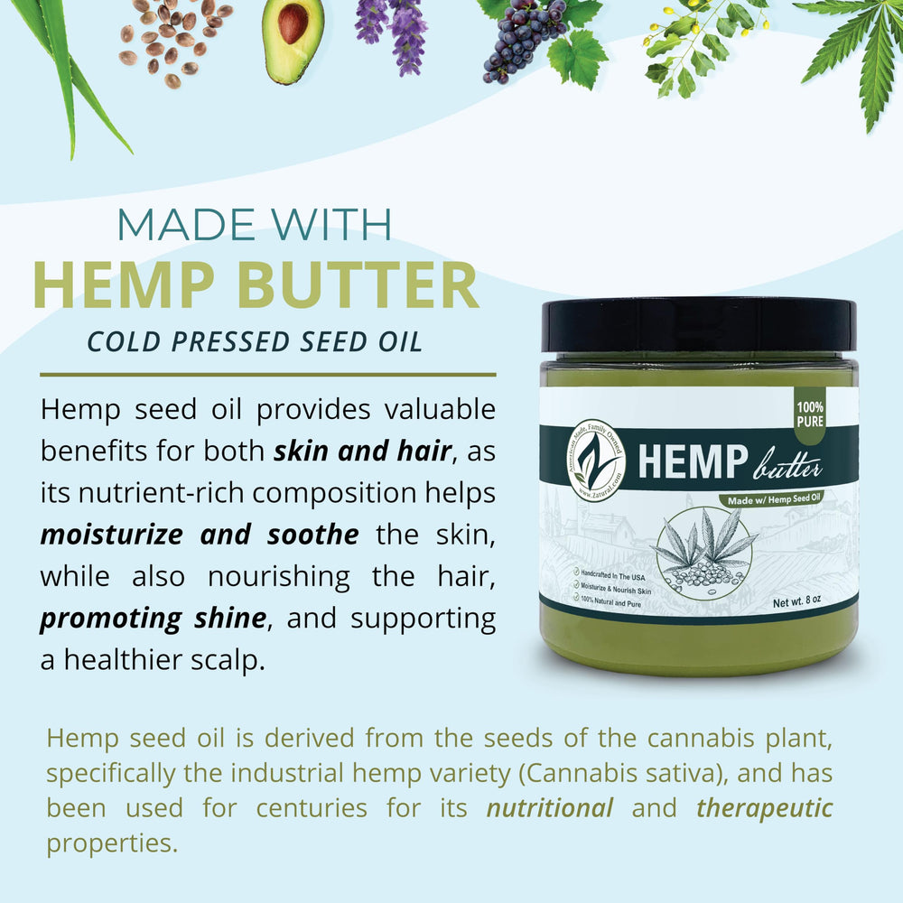 Zatural Hemp Butter texture closeup reveals creamy, soothing application for dry skin.