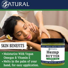 Zatural Hemp Butter jar with soft glow demonstrates soothing skin benefits.