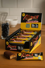 ZAYKIR Hi Protein Bars Salted Caramel in hand, ideal pre- or post-workout snack.
