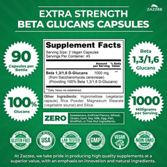 Zazzee Beta Glucans 1-3-1-6 blend capsule close-up emphasizes potent glucans.