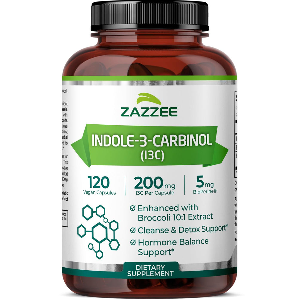 Zazzee i3c high absorption bottle shows 200 mg capsules for daily support