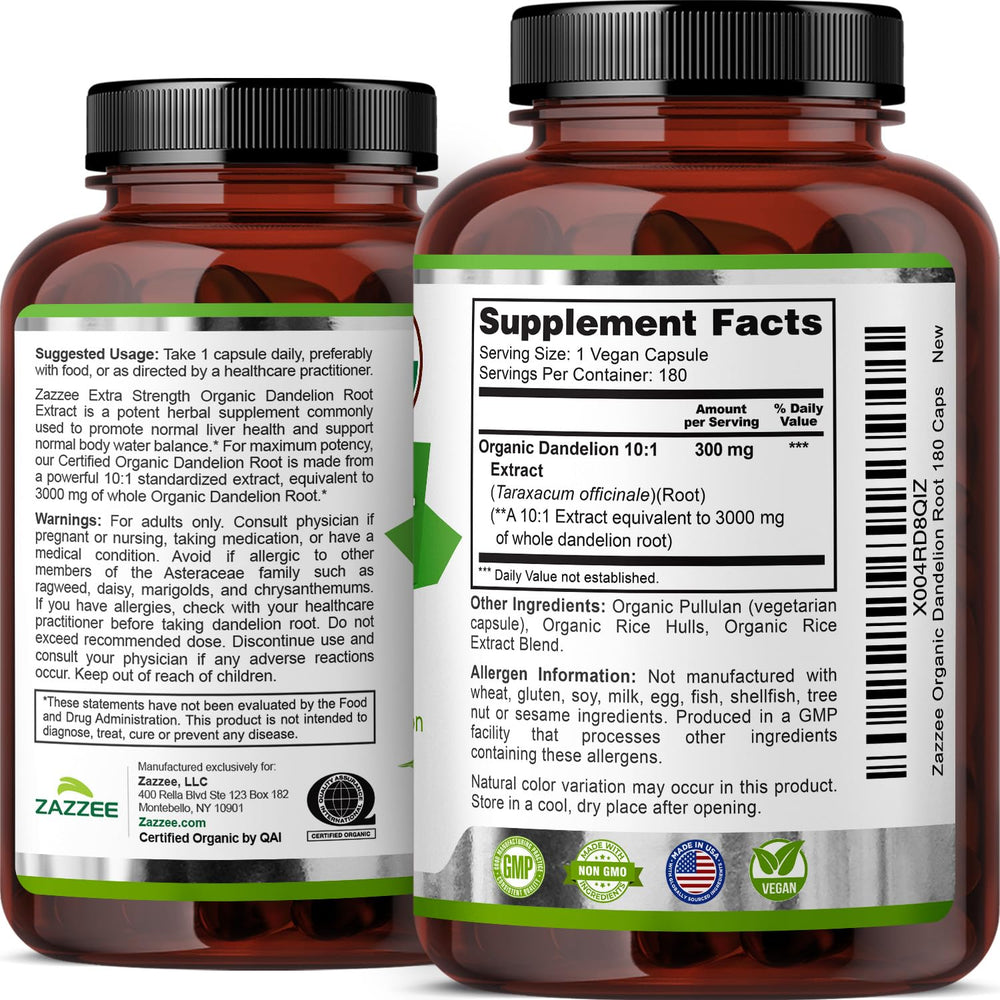 Zazzee ingredient list on label highlights natural, organic components.