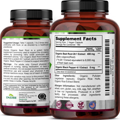 Zazzee Kosher-friendly beet root packaging with 180 capsules