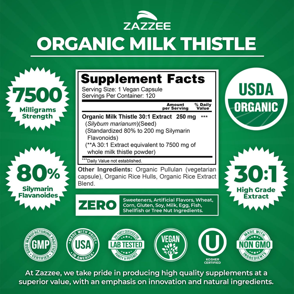 Zazzee USDA Organic label on bottle confirms organic certification.