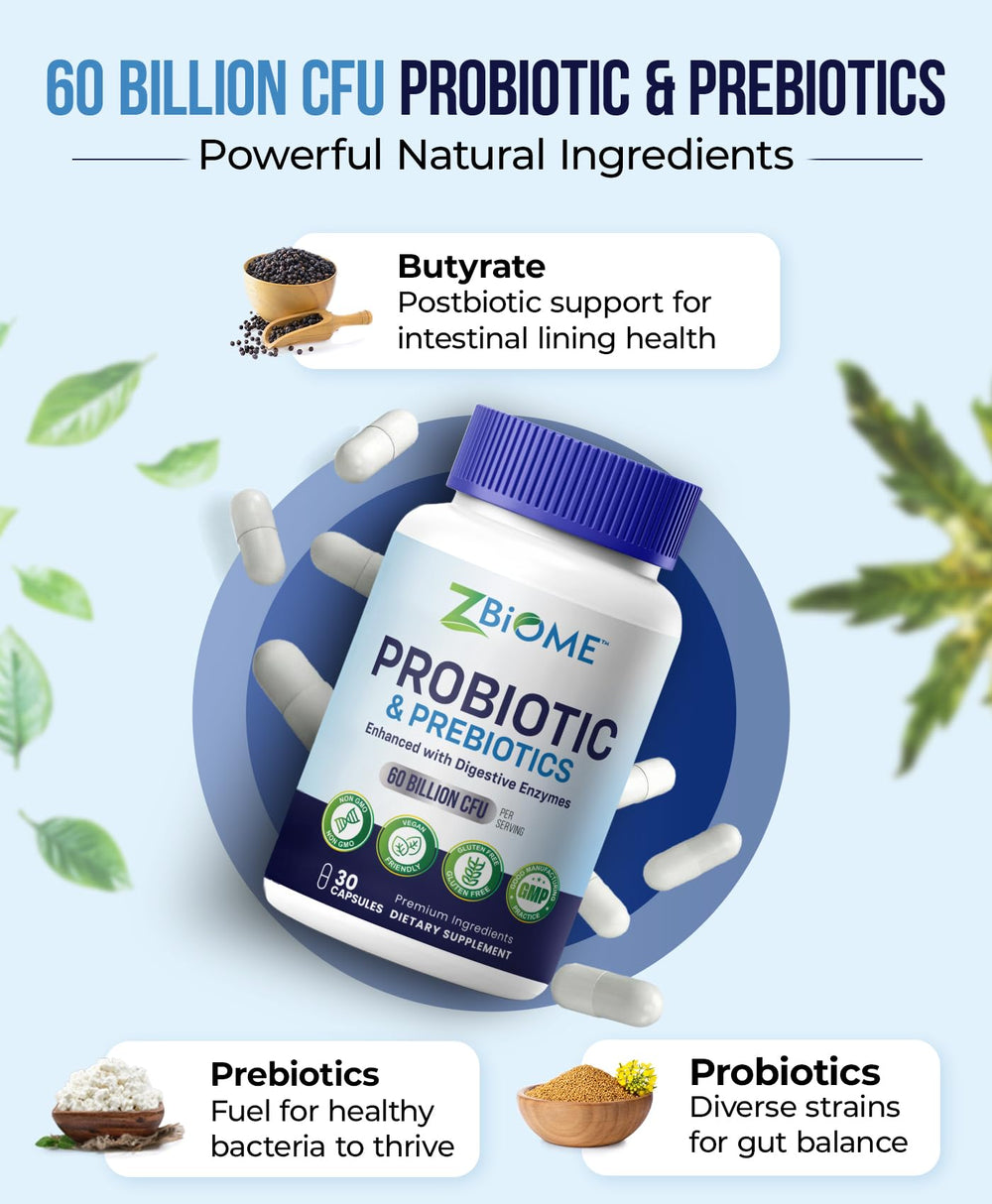 ZBIOME Probiotic 60B bottle label highlighting gluten-free formulation