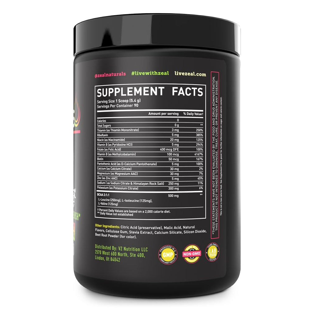 Zeal Electrolyte Powder mixed in glass shows tropical flavor.