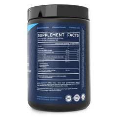 Close-up of Zeal Electrolyte Powder green apple bottle highlighting BCAAs and B-vitamins.