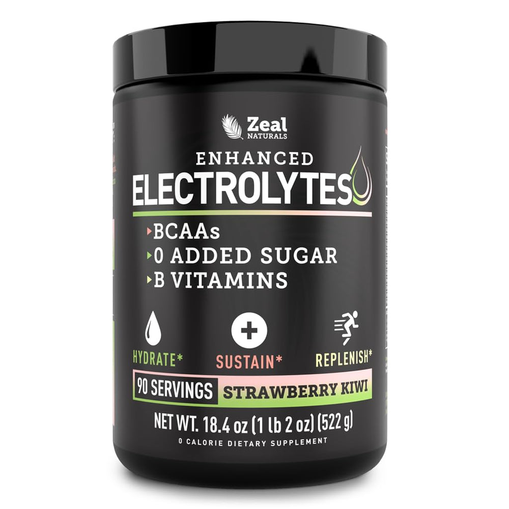 Zeal Electrolyte Powder strawberry kiwi pour showcases refreshing hydration during workouts.