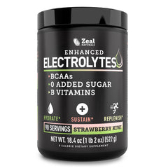 Zeal Electrolyte Powder strawberry kiwi pour showcases refreshing hydration during workouts.
