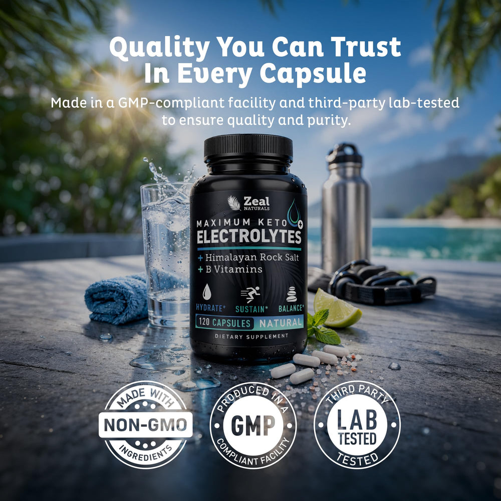 Zeal Keto Electrolyte Capsules gym-ready hydration solution in bottle.