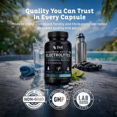 Zeal Keto Electrolyte Capsules gym-ready hydration solution in bottle.