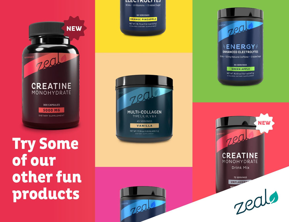 Zeal Naturals Creatine Monohydrate capsules ingredients panel suggests purity and quality.