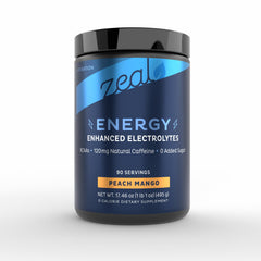 Zeal Naturals peach-mango tub showcases electrolytes for hydration support.