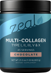 Zeal Naturals Premium Multi Collagen Powder bottle view highlighting convenient daily use for hair and skin benefits