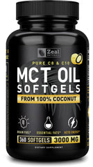 Zeal Naturals Pure MCT Oil Capsules bottle for sustained energy and mental clarity.